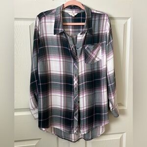 NWOT Terra & Sky lavender purple gray plaid long sleeve 1x